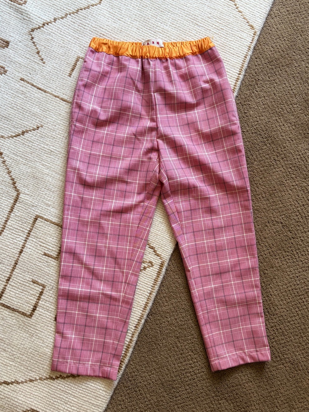 MARNI NWT Women’s Techno Wool Check Elastic Waist Trouser Pant Plaid IT40 US4